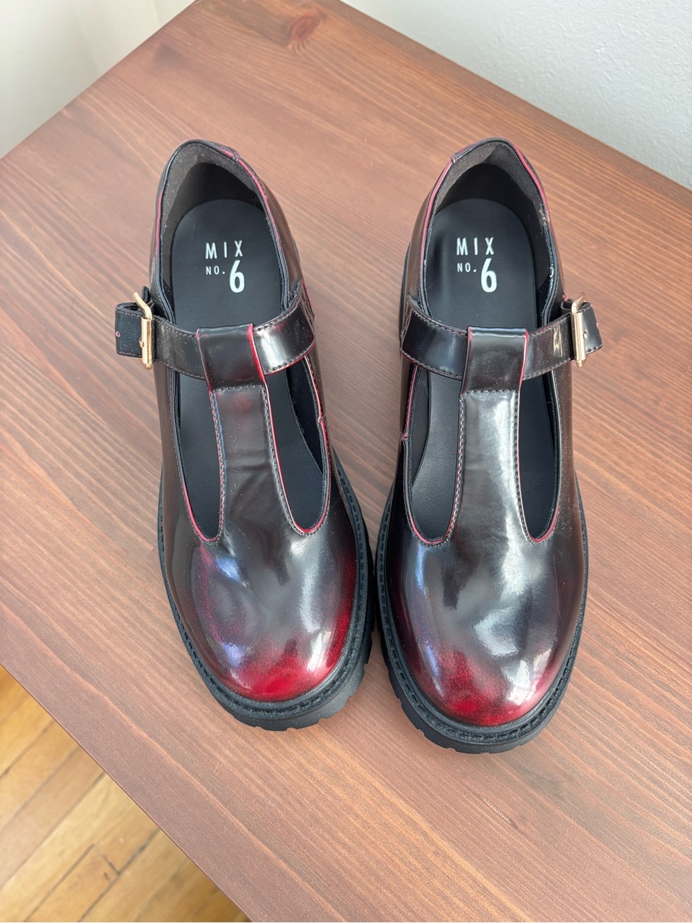 NEVER BEEN WORN Mix No. 6 Burgundy T-Strap Mary Jane Shoes - Wide Fit - Size 38